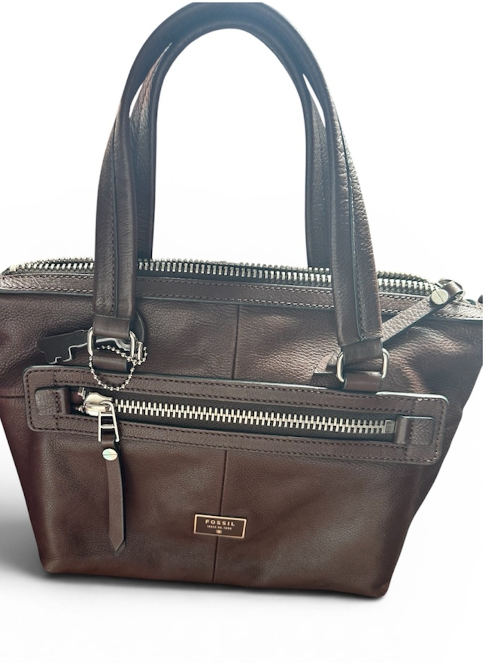 Fossil Dawson Satchel in Espresso is a leather bag featuring a zipper pocket